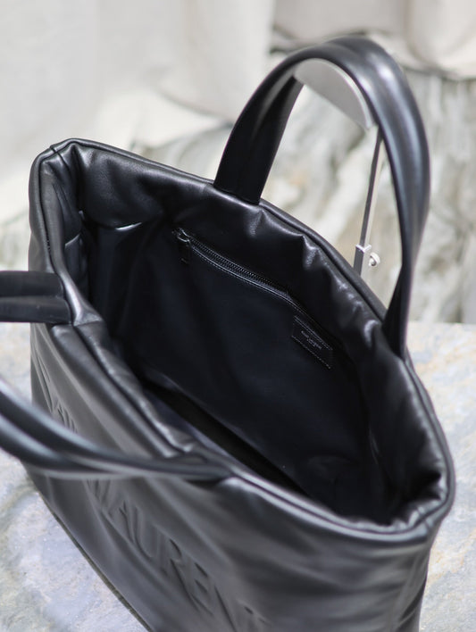 Luxury Saint Laurent TOTE BAG 50 IN BLACK CALFSKIN WITH EMBOSSED LOGO