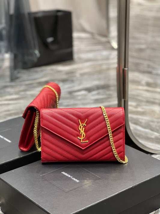 Luxury Saint Laurent YL WOC 22 RED CHEVERON CAVIAR GOLD HARDWARE