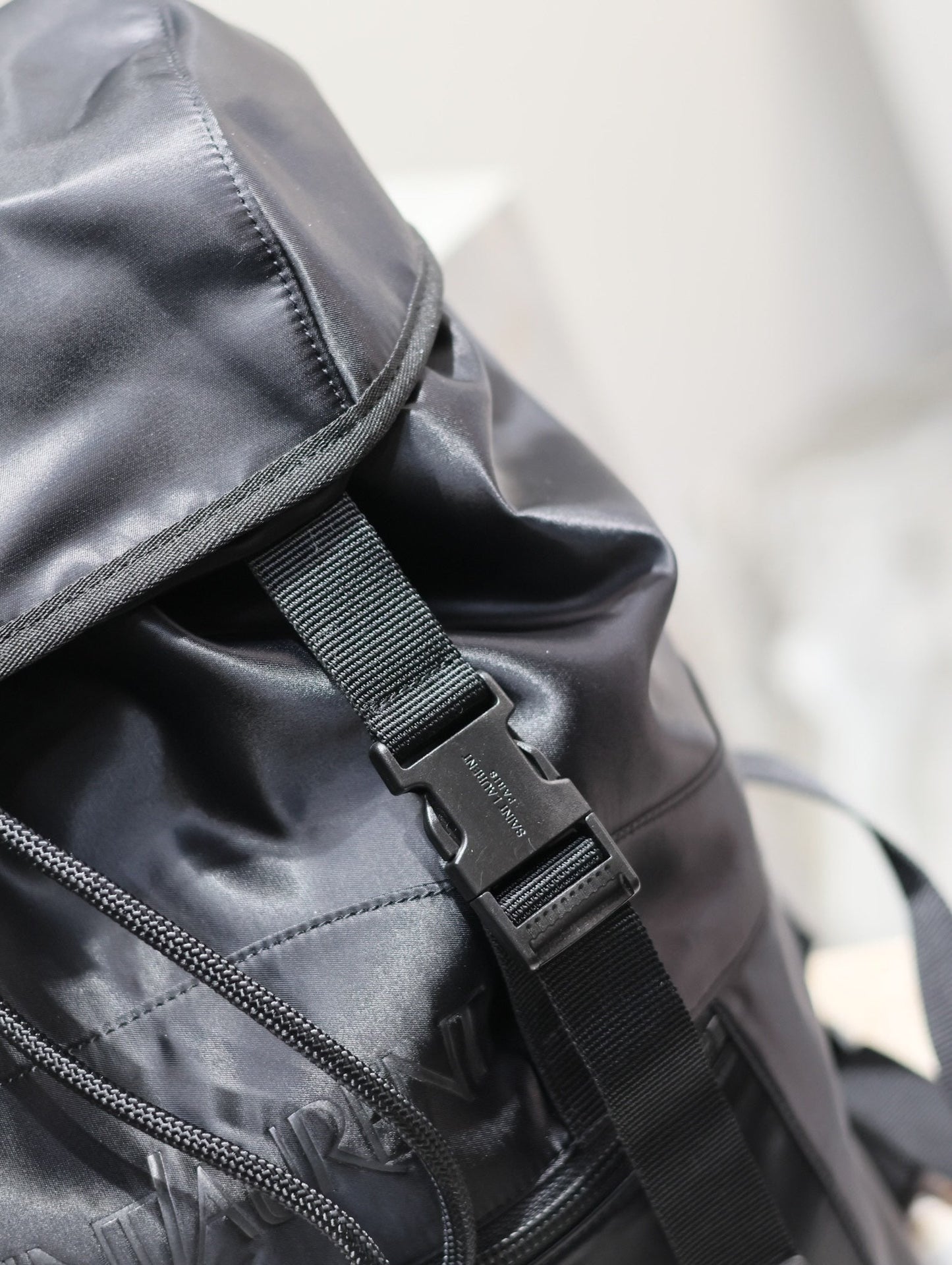Luxury Saint Laurent WATERPROOF BACKPACK 45 IN BLACK NYLON WITH EMBOSSED LOGO