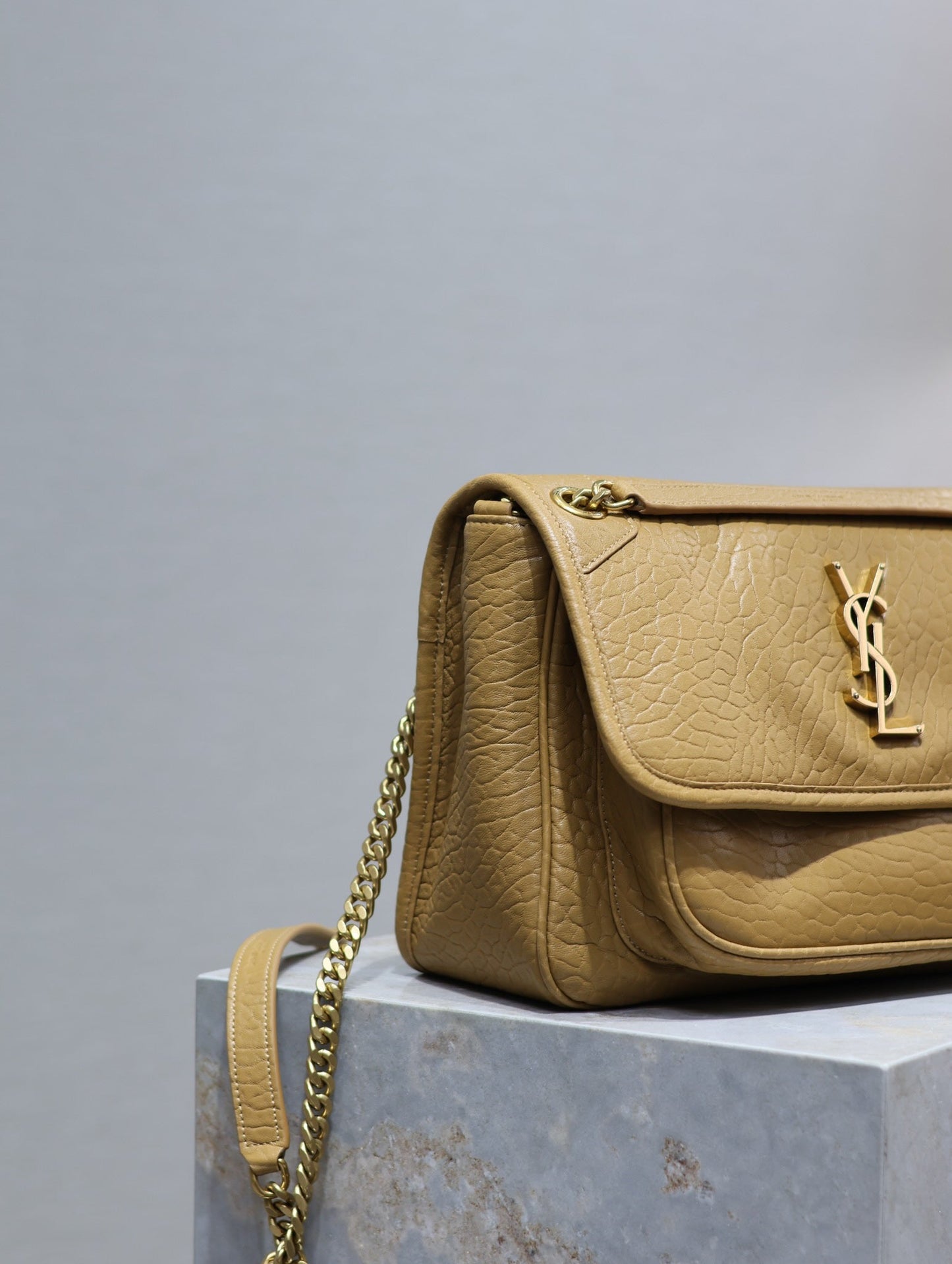 Luxury Saint Laurent NIKI MEDIUM 28 IN DIJON YELLOW ELEPHANT PATTERN LAMBSKIN