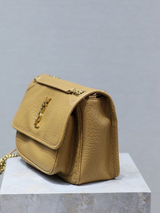 Luxury Saint Laurent NIKI MEDIUM 28 IN DIJON YELLOW ELEPHANT PATTERN LAMBSKIN