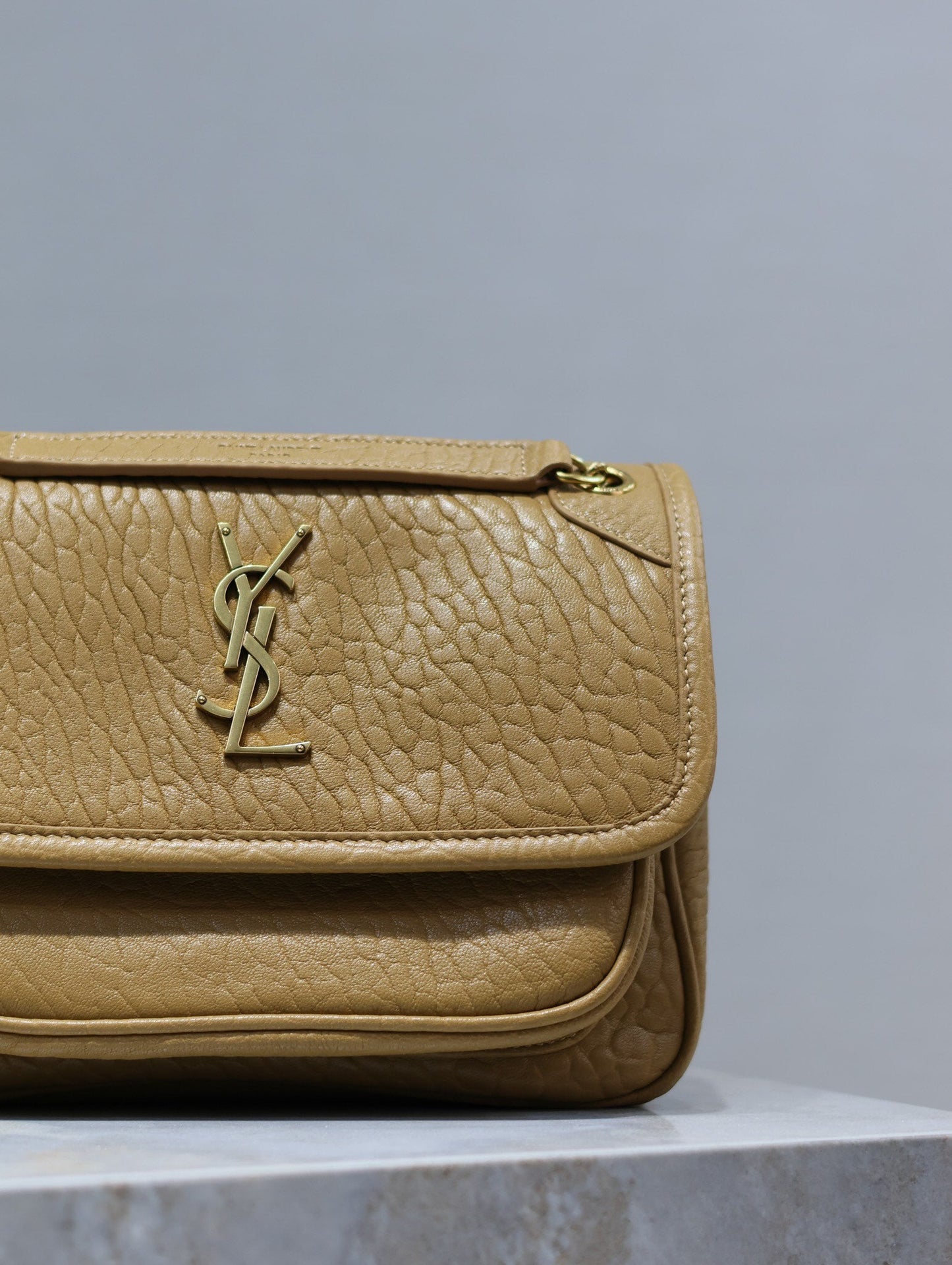 Luxury Saint Laurent NIKI BABY 22 IN DIJON YELLOW ELEPHANT PATTERN LAMBSKIN