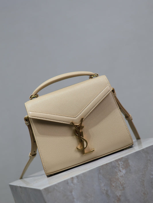 Luxury Saint Laurent CASSANDRA MINI TOP HANDLE BAG 20 IN BEIGE CALFSKIN GOLD HARDWARE