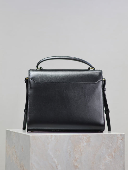 Luxury Saint Laurent CASSANDRA TOP HANDLE BAG 24 IN BLACK SMOOTH LAMBSKIN GOLD HARDWARE