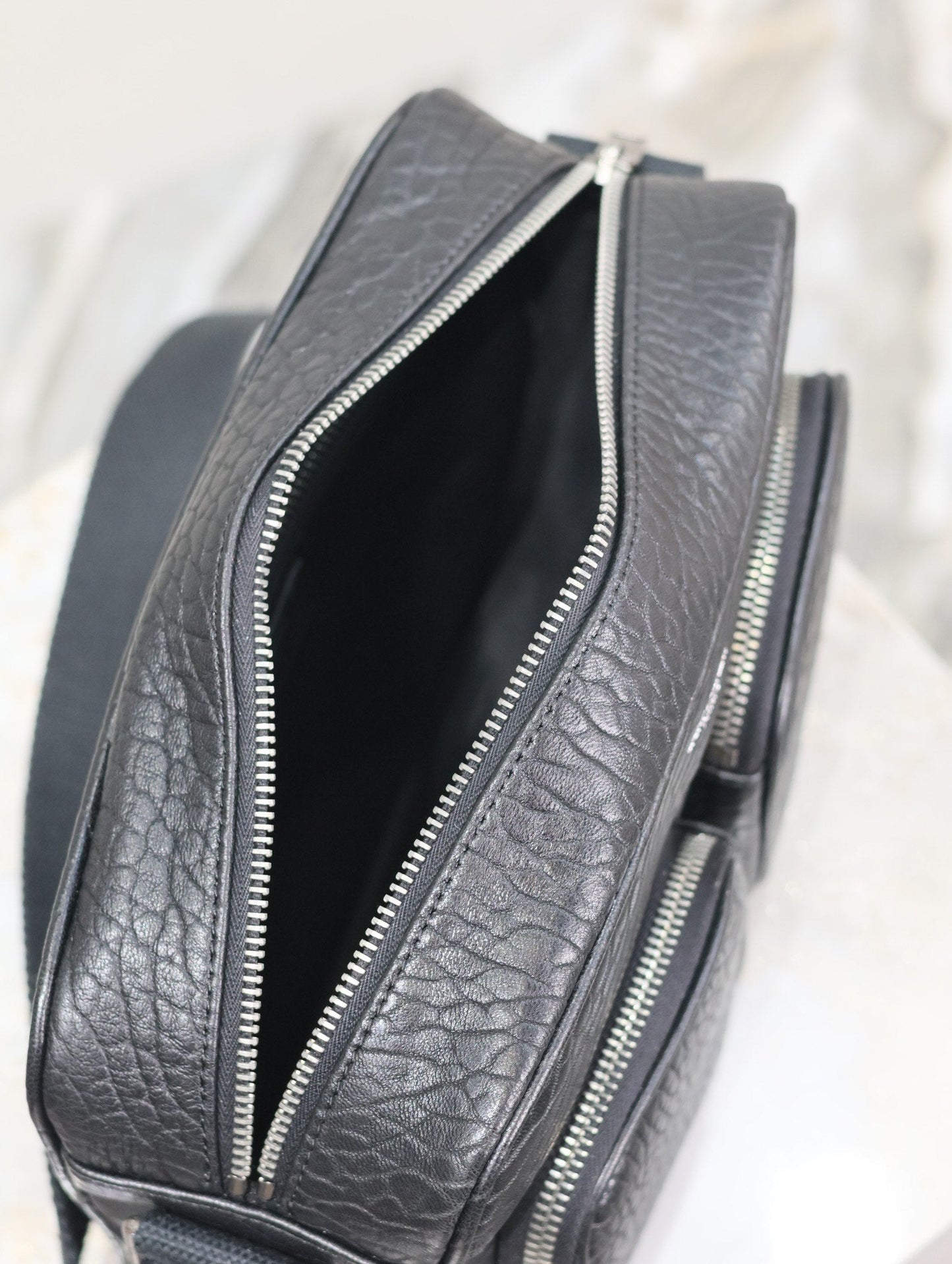 Luxury Saint Laurent CITY CAMERA BAG 24 IN BLACK ELEPHANT PATTERN LAMBSKIN