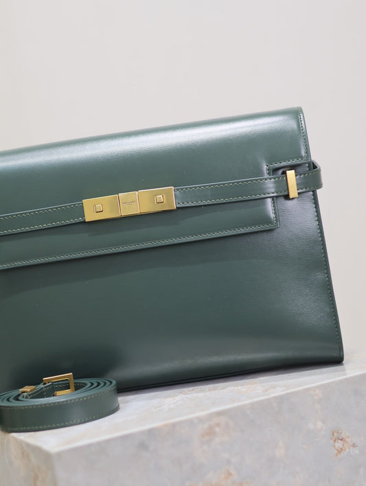 Luxury Saint Laurent MANHATTAN MEDIUM 29 IN SACRAMENTO GREEN SMOOTH CALFSKIN GOLD BUCKLE