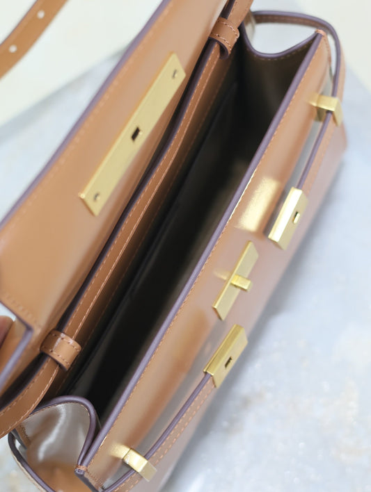 Luxury Saint Laurent MANHATTAN SMALL 24 IN BRONZE BROWN CALFSKIN GOLD HARDWARE