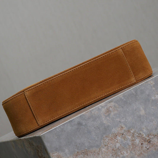 Luxury Saint Laurent LE 5 À 7 BAG 25 IN BRONZE BROWN SUEDE COPPER LOGO