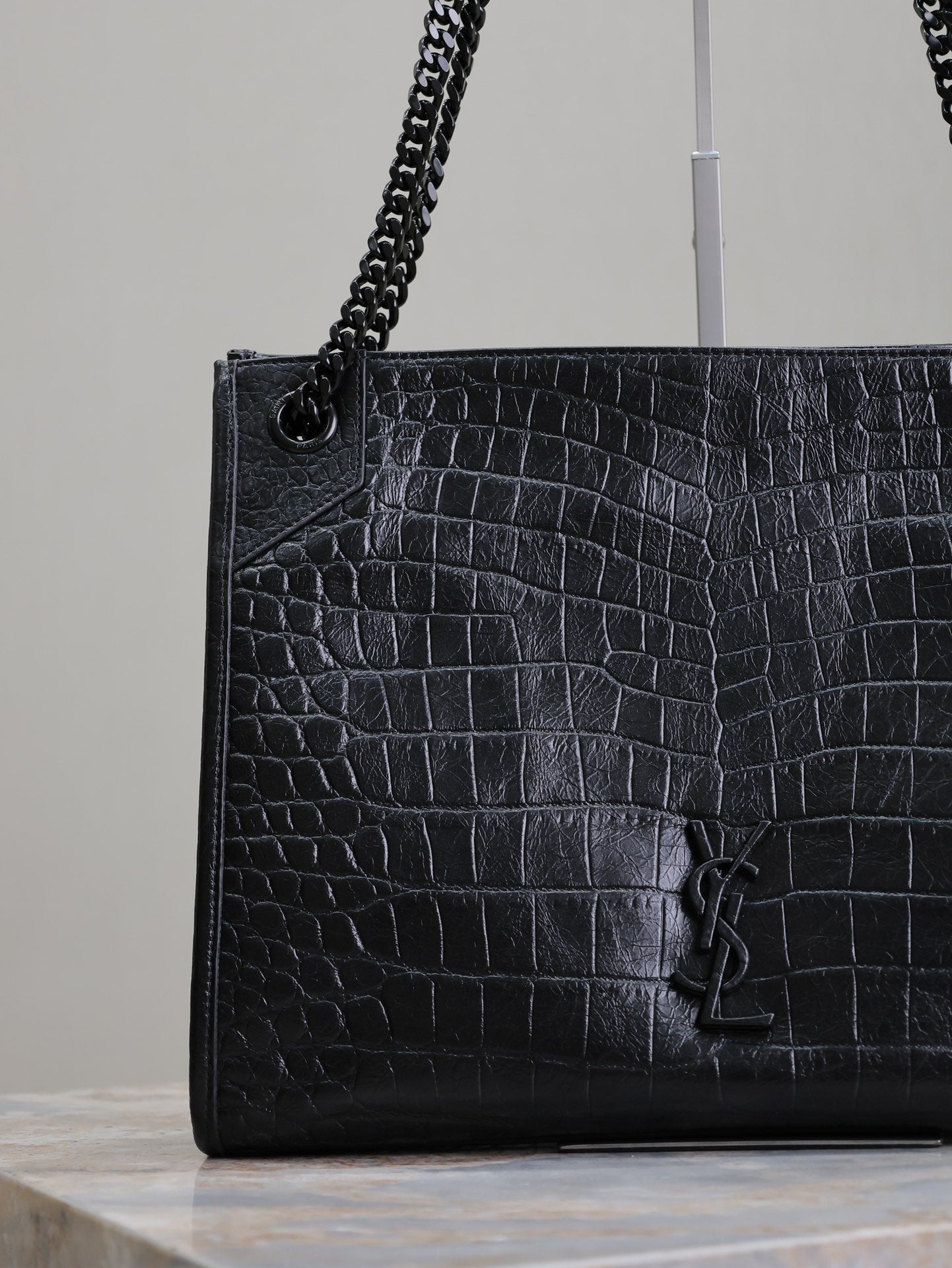 Luxury Saint Laurent NIKI SHOPPING BAG 33 IN BLACK CROCODILE-EMBOSSED CALFSKIN