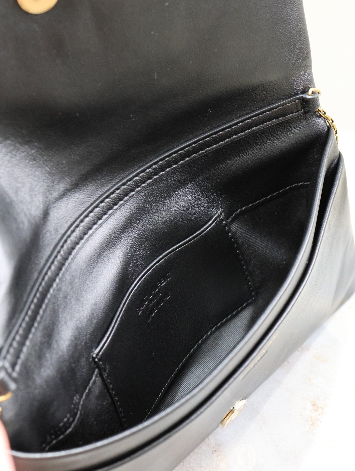 Luxury Saint Laurent CALYPSO POUCH 24 IN BLACK LAMBSKIN GOLD LOGO