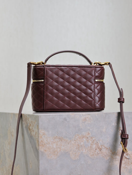 Luxury Saint Laurent GABY MINI VANITY 18 IN AUBURN RED LAMBSKIN GOLD HARDWARE