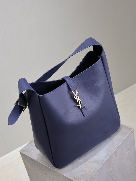 Luxury Saint Laurent LE 5 À 7 LARGE BAG 31 IN BERRY BLUE LAMBSKIN