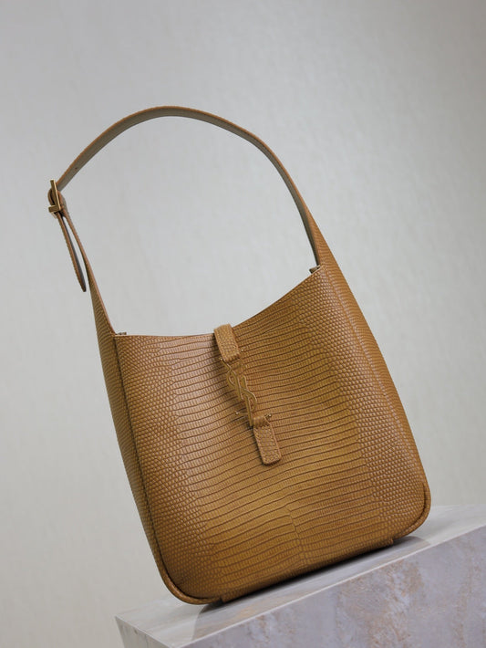 Luxury Saint Laurent LE 5 À 7 SMALL SUPPLE 23 IN CIDER BROWN LIZARD-EMBOSSED CALFSKIN
