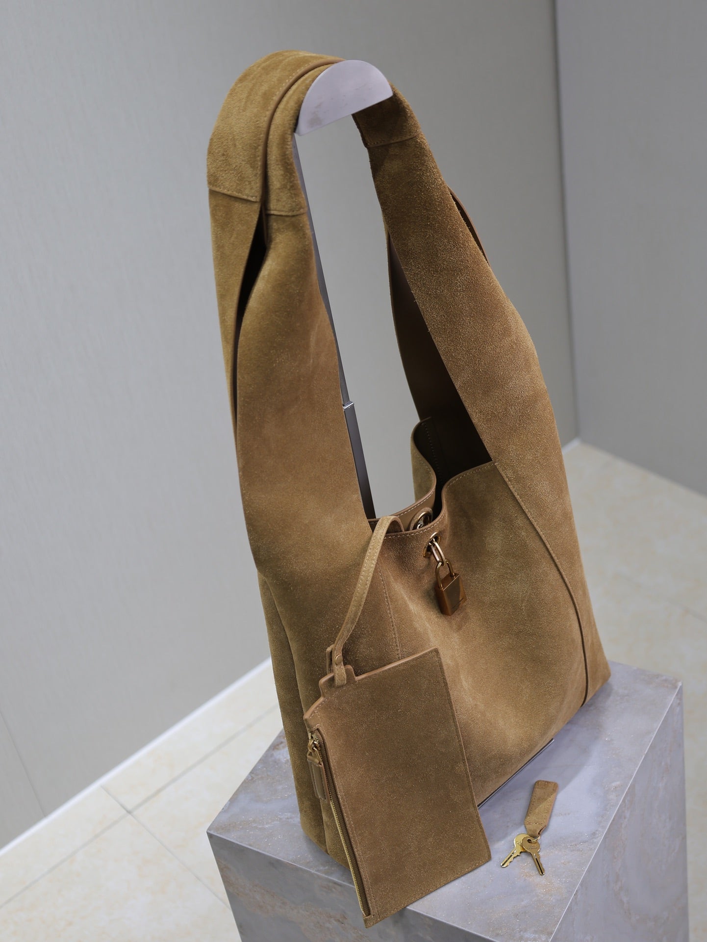 Luxury Saint Laurent TANGER HOBO BAG 27 IN PEANUT BROWN SUEDE