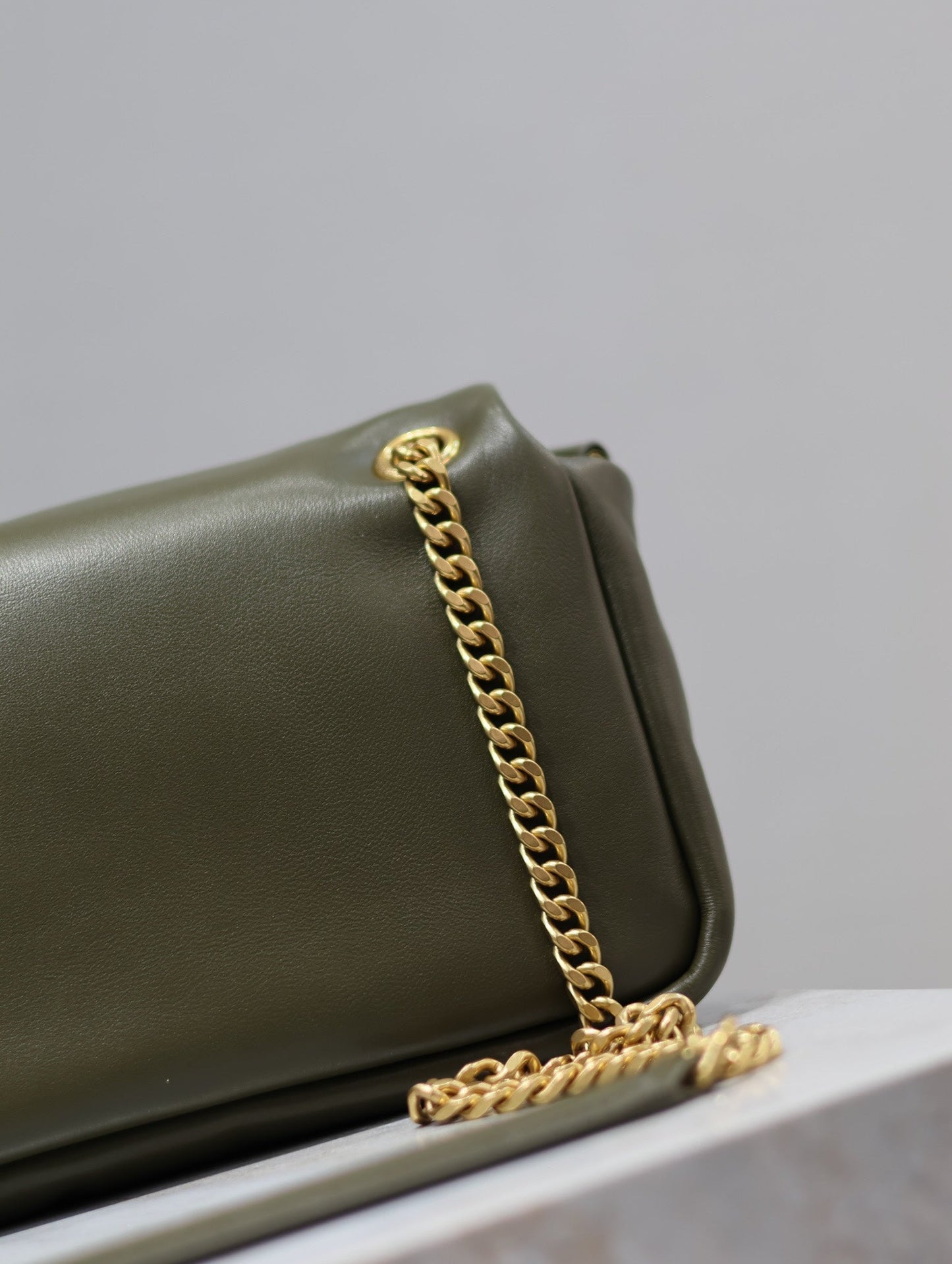 Luxury Saint Laurent CALYPSO CHAIN BAG 26 IN ARMY GREEN SMOOTH LAMBSKIN
