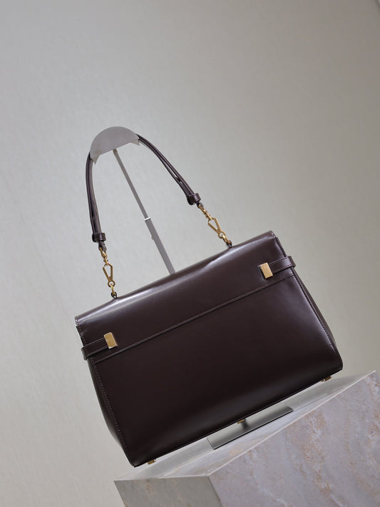 Luxury Saint Laurent MANHATTAN TOP HANDLE BAG 32 IN BRUNETTE BROWN CALFSKIN