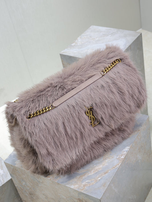 Luxury Saint Laurent NIKI 47 IN LIGHT PURPLE RABBIT FUR GOLD HARDWARE