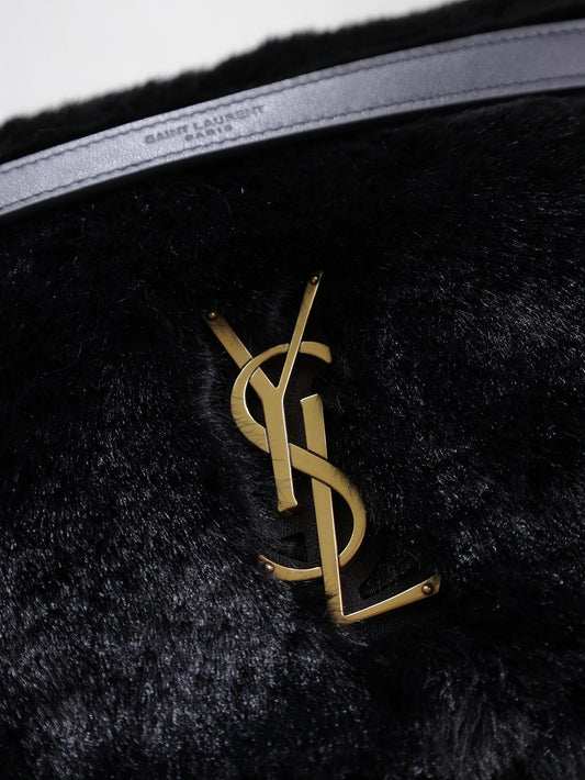 Luxury Saint Laurent NIKI LARGE 32 IN BLACK RABBIT FUR GOLD HARDWARE