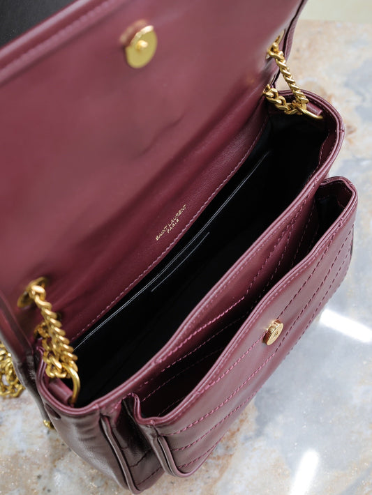 Luxury Saint Laurent NIKI BABY 22 IN WINE RED LAMBSKIN GOLD CHAIN