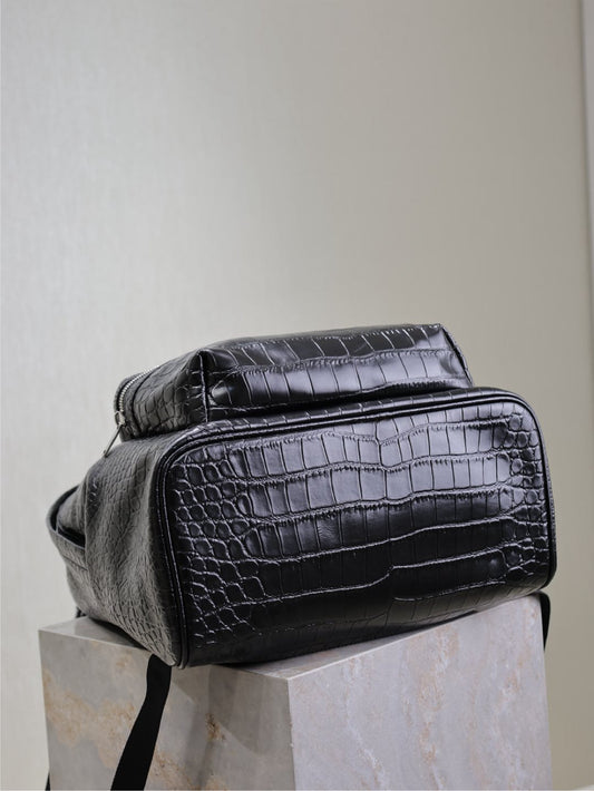 Luxury Saint Laurent CITY BACKPACK 38 IN BLACK CROCODILE EMBOSSED CALFSKIN