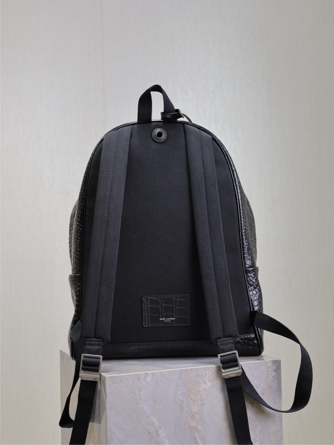 Luxury Saint Laurent CITY BACKPACK 38 IN BLACK CROCODILE EMBOSSED CALFSKIN