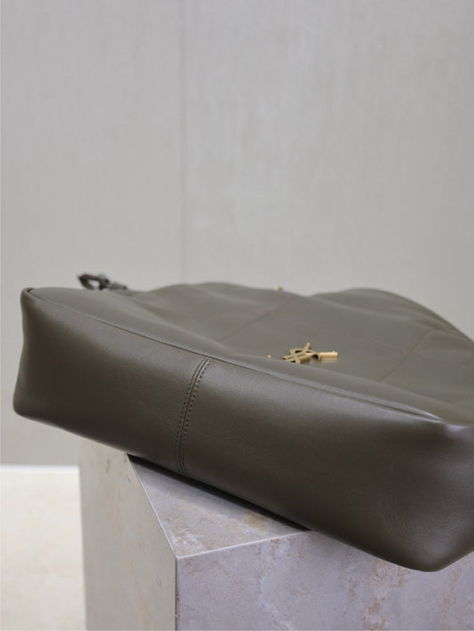 Luxury Saint Laurent JAMIE LARGE POCHON 34 IN UNIFORM GREEN LAMBSKIN COPPER HARDWARE