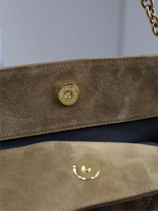 Luxury Saint Laurent JAMIE LARGE POCHON 34 IN DULL BROWN SUEDE COPPER HARDWARE