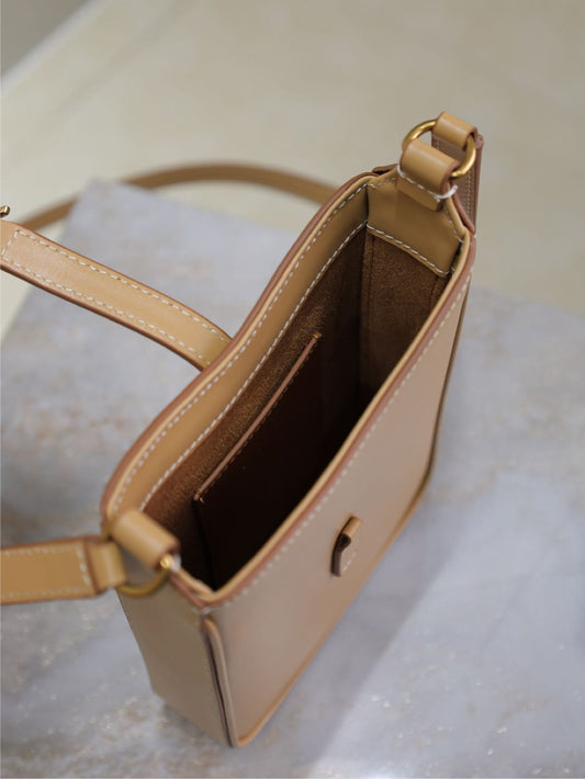 Luxury Saint Laurent LE 5 À 7 PHONE BAG 18 IN CIDER BROWN CALFSKIN