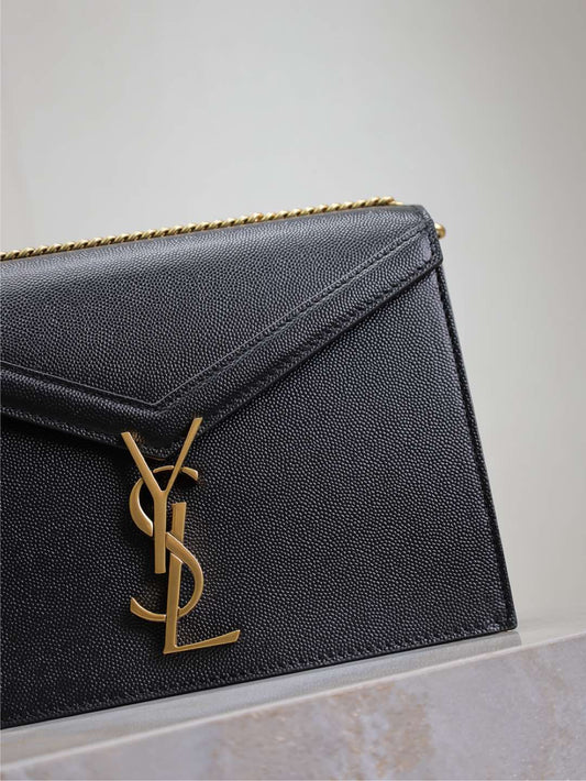 Luxury Saint Laurent CASSANDRA CHAIN BAG 22 IN BLACK CAVIAR PATTERN CALFSKIN GOLD HARDWARE