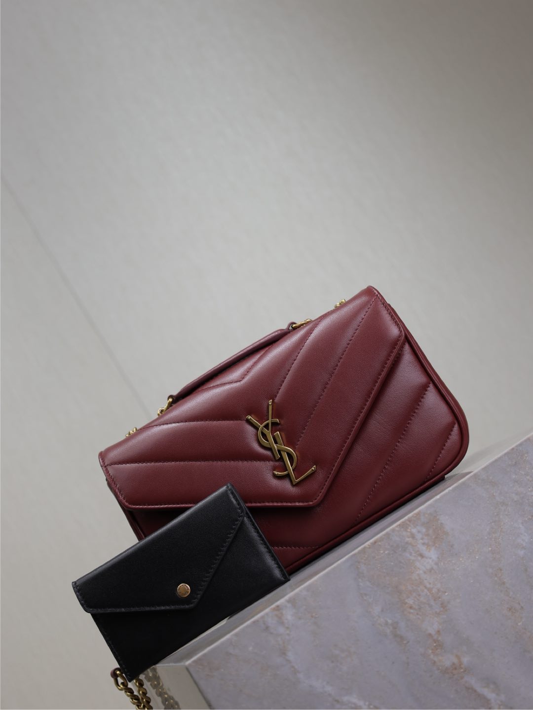 Luxury Saint Laurent LOULOU SMALL 24 IN BURGUNDY RED SHEEPSKIN GOLD HARDWARE