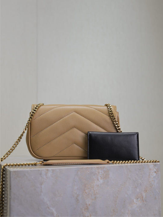 Luxury Saint Laurent LOULOU MINI 20 IN MILK TEA SHEEPSKIN GOLD HARDWARE