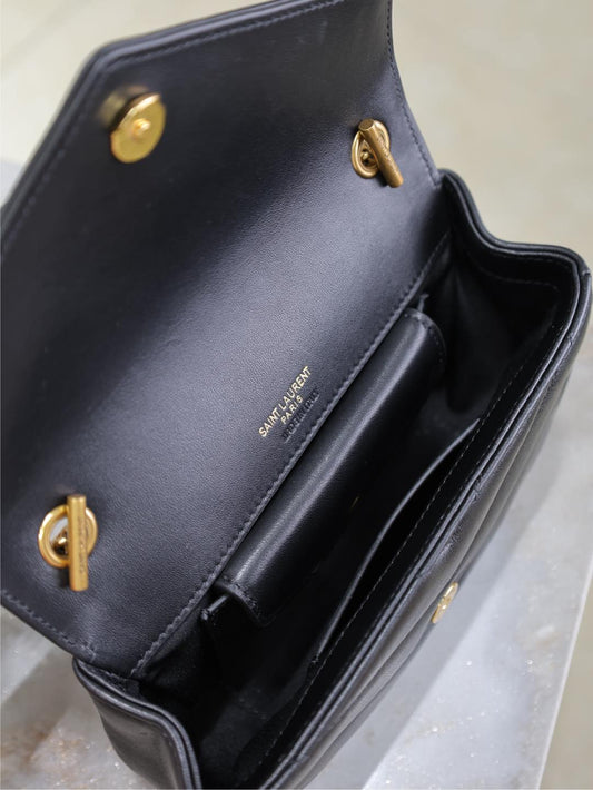 Luxury Saint Laurent LOULOU MINI 20 IN BLACK SHEEPSKIN GOLD HARDWARE