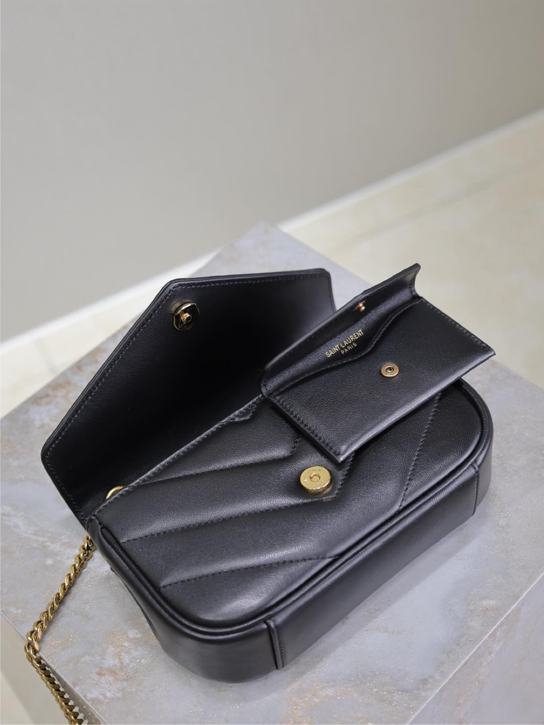 Luxury Saint Laurent LOULOU MINI 20 IN BLACK SHEEPSKIN GOLD HARDWARE