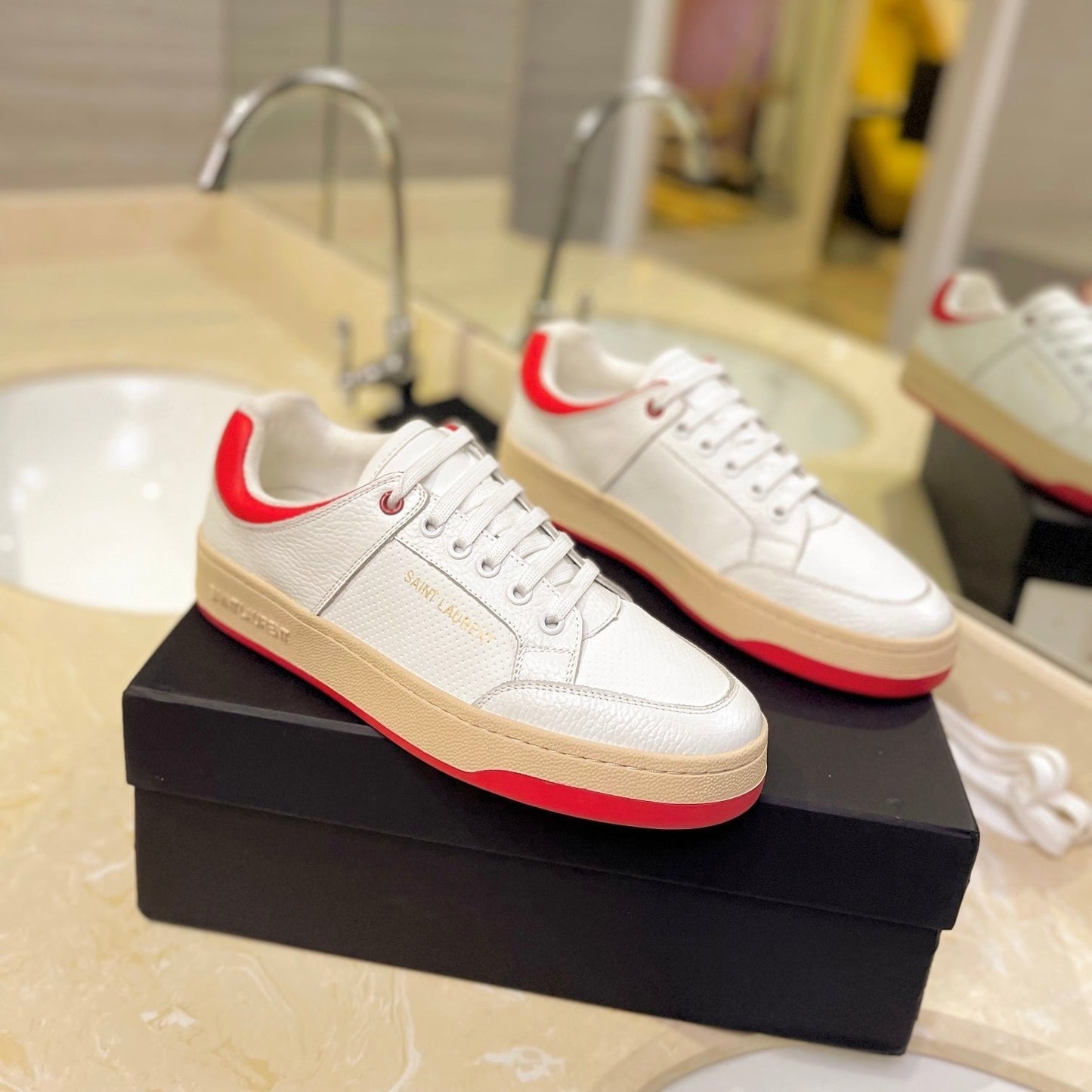 Luxury Saint Laurent SL SL/61 SNEAKERS WHITE AND RED CALFSKIN