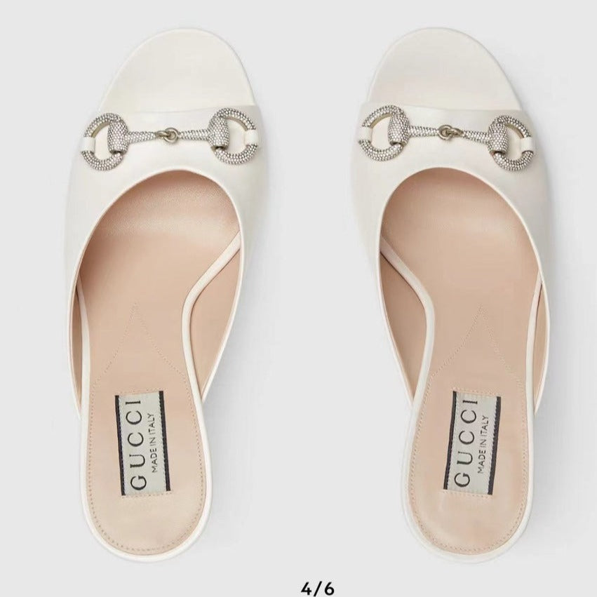 Luxury Gucci GG Women's Horsebit mid-heel slide sandal in White