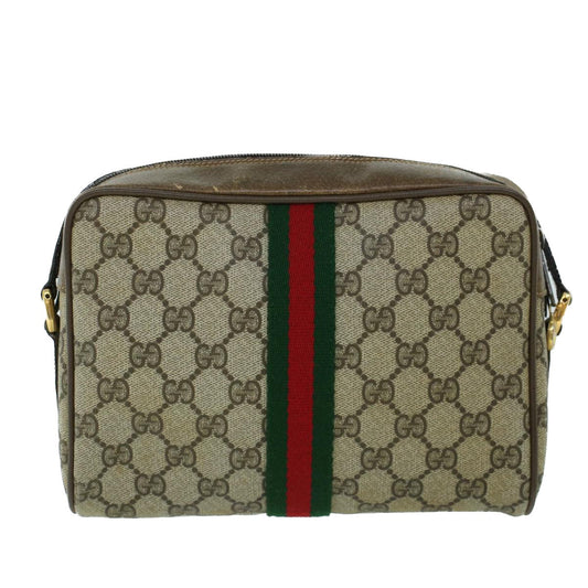 Luxury Gucci GG Canvas Web Sherry Line Shoulder Bag PVC Leather Beige Green ki3425