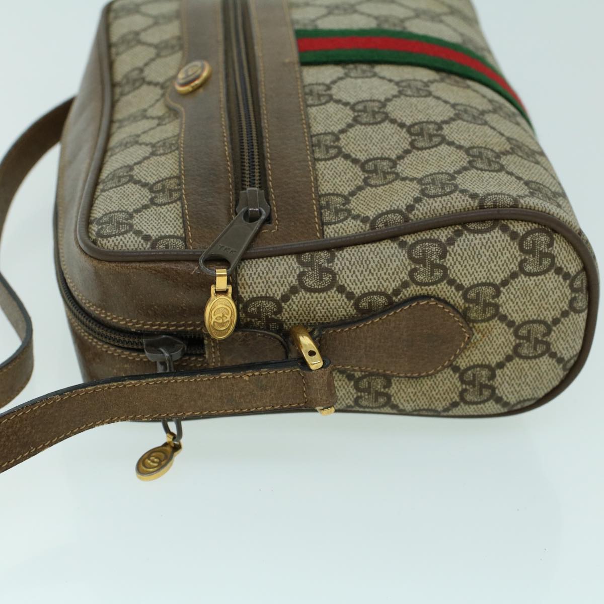 Luxury Gucci GG Canvas Web Sherry Line Shoulder Bag PVC Leather Beige Green ki3425