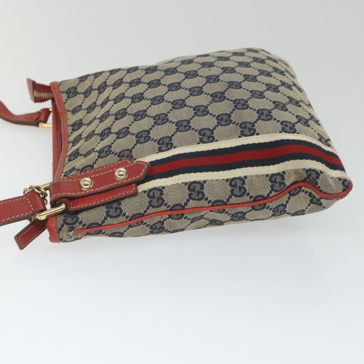 GUCCI GG Canvas Sherry Line Shoulder Bag Navy Red 144388 ki3671