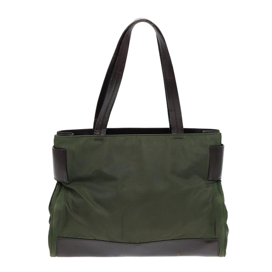 Luxury Prada Tote Bag Nylon Leather Khaki Brown Silver ki4745