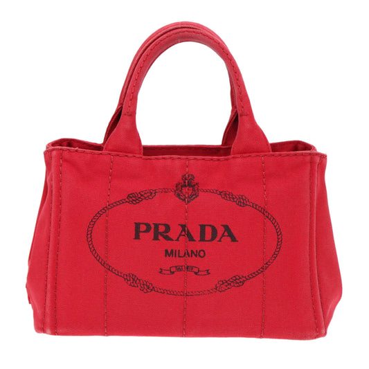 Luxury Prada Canapa PM Hand Bag Canvas 2way Red Gold ki4999