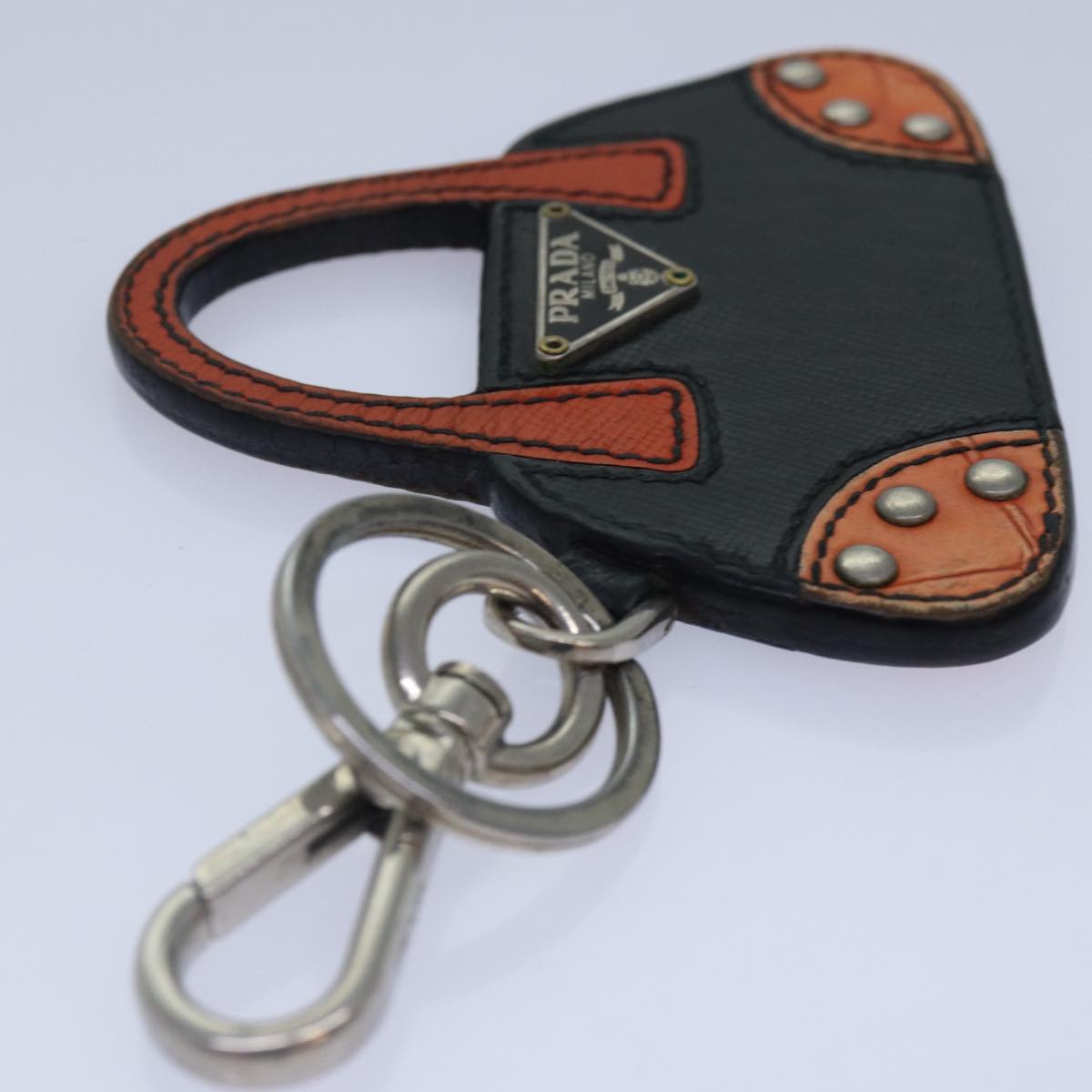 Luxury Prada Key Holder Saffiano Leather Metal Black Orange Silver kk310