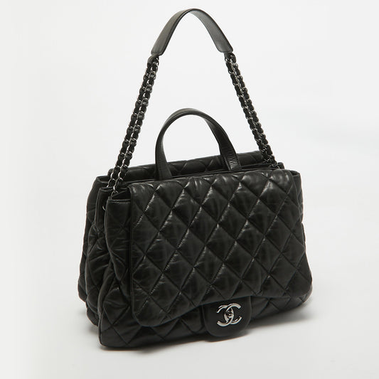 CHANEL Black Quilted Leather Maxi 3 Flap Bag