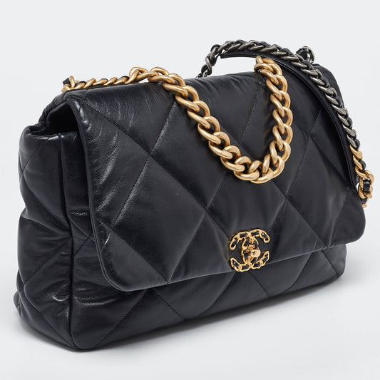 CHANEL Black Quilted Leather Maxi 19 Shoulder Bag