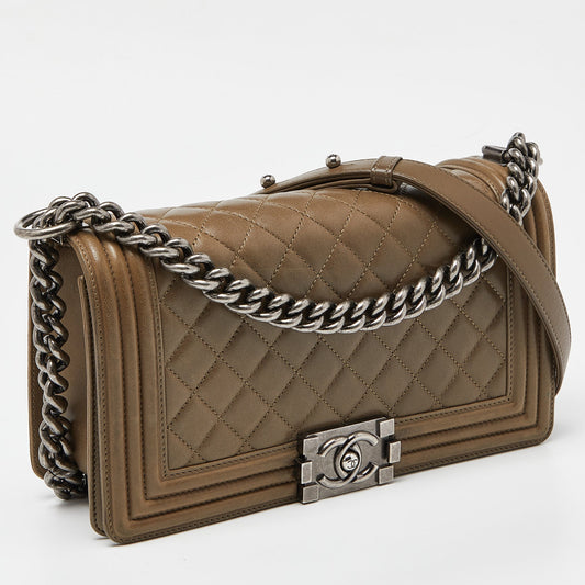 CHANEL Green Quilted Leather Medium Boy Flap Bag