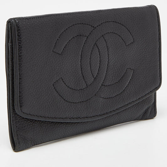 CHANEL Black Caviar Leather CC Timeless Continental Wallet