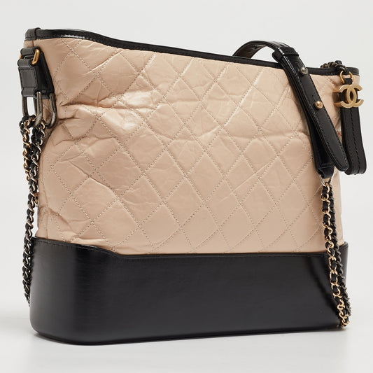 CHANEL Black/Light Pink Quilted Leather Large Gabrielle Hobo