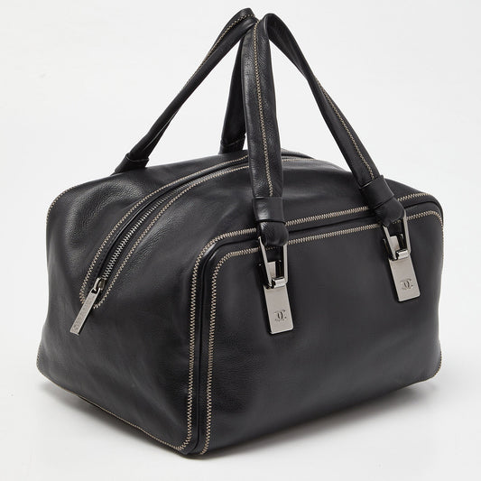 CHANEL Black Leather CC Bowler Bag