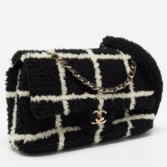 CHANEL Black/White Shearling Classic Flap Bag