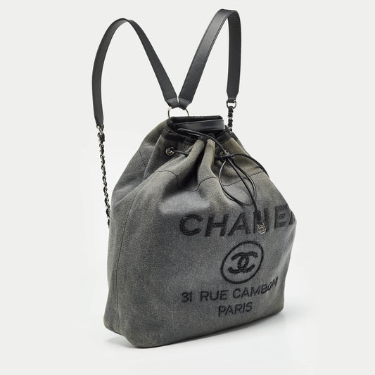 CHANEL Dark Grey Denim Sequins Deauville Backpack