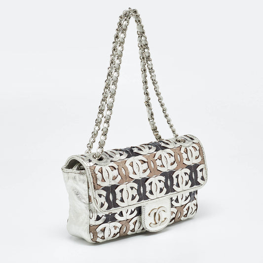 CHANEL Metallic Gold/Silver Leather Medium CC Cutout Flap Bag